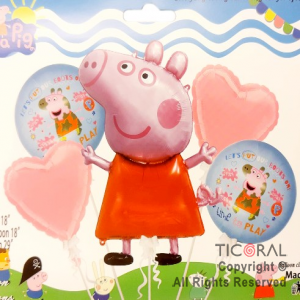 SET DE GLOBOS METALIZADO PEPPA PIG 5 UNIDADES X 1